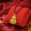 Pingente Quadrado de Cabacinho da Sorte e Prosperidade, Colar Feminino Estilo Chinês de Liga Vintage Oco com Corda Trançada Feita à Mão Corrente para Suéter
