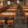 Juego de Mesa y Sillas de Comedor de Madera Maciza para Barbacoa, Tienda de Snacks, Restaurante de Hot Pot, Tienda de Fideos, Desayuno, Comedor Carbonizado y Uso en Restaurante