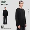 CKX Ropa de Hombre 275G Hilo Doble Algodón Puro Teñido por Aspersión Lavado Mono Manga Larga Lavado Viejo Deshilachado Borde Crudo Retro Cuello Redondo Top