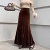 Falda de terciopelo estilo sirena, nueva moda de otoño para mujer, súper elegante, nuevo estilo chino, de cintura alta, adelgazante, falda lápiz