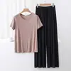 Conjunto Nuevo de Camiseta de Manga Corta y Pantalón de Pierna Ancha para Mujer Tallas Plus de Modal Ropa de Casa Pijamas Conjunto Casual de Dos Piezas