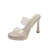 Sandalias de tacón alto transparentes estilo francés con punta redonda para mujer, destalonadas, que aumentan la altura, plataforma impermeable, pantuflas de tacón alto, estilo vacacional