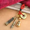 Llavero Colgante de Moneda de los Doce Animales del Zodiaco y los Cinco Emperadores, Bolígrafo Dorado para Éxito en Exámenes, Pagoda de Nueve Pisos Estilo Vintage, Colgante de la Torre Wenchang