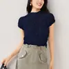 Top plissado com laminação para indústria pesada feminino design direto do fabricante Miyake manga curta camiseta base feminina