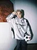 Camisetas, Sudaderas para Hombre y Mujer, Jerseys Retro Americano Hip-Hop, Patchwork de Calle, Estampado de Letras en Color Contrastante, Mangas Largas Plateadas Deportivas