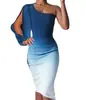 Vestido de Otoño 2022 para Comercio Electrónico Transfronterizo, Sexy, Ajustado, Bodycon, Color Degradado, Hombros Descubiertos, Manga Larga, Estilo Único