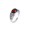 Yuebao Joyería Plata Pura S999 Ámbar Rojo Anillo Huevo Hoja de Bambú Vieja Retro Nuevo Estilo Étnico Chinoiserie