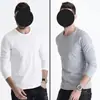 Camiseta de manga larga para hombre, de algodón, con cuello redondo, estilo coreano, holgada, de color liso, para otoño, blanca, para primavera y otoño