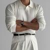 Leve Vento Maduro Primavera e Outono Nova Coreia do Sul Masculino Cor Sólida Fio Elástico Lasel Pulôver Slim-fit Malha Camiseta Masculina
