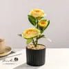 Camelia de Tres Cabezas Transfronteriza Pequeño Bonsái Flor Artificial Creativa Decoración para el Hogar Estudio Fotográfico Adornos Plantas Verdes Artificiales Plantas en Maceta Artificiales