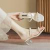 Falda Versátil, Sandalias de Tacón Grueso de Cristal de Alta Gama, Zapatillas de Perlas Estilo Hada, Ropa Exterior de Verano para Mujer, Nuevo Estilo 2025