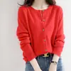 Cárdigan de terciopelo suave y cómodo Andy para otoño e invierno, suéter de cuello redondo, estilo nuevo, corto, ajustado, top versátil de manga larga para mujer