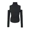 Suéter de Punto con Cuello Alto, Corte Cutout, Hombros Descubiertos para Mujer, Otoño Invierno 2026 Nueva Temporada, Plisado, Ajustado, Muestra Delgada, Capa Base, Suéter Pulóver