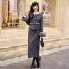 Conjunto de Invierno para Mujer Estilo Chanel, Nuevo Encaje Pesado con Lentejuelas Plateadas, 90% Plumón de Pato Blanco, Conjunto de Dos Piezas con Falda Media de Piel de Zorro