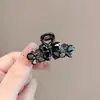 Grampo de Cabelo Borboleta Exquisito com Strass Preto para Mulheres, Novo Prendedor Pequeno Top Clip para Cabelo Meio Preso na Parte de Trás da Cabeça, Grampo de Cabelo Tipo Pinça Tubarão