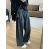 Elegantes Pantalones Rectos a Cuadros Finos Negros Grises para Mujer Primavera y Verano Nuevos Sueltos Adelgazantes Versátiles Casuales con Cintura Floja