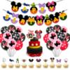Minnie Mickey Letras de Cumpleaños Banner de Papel Mickey Mouse y Pato Donald Bandera para Jalar Set de Tarjeta para Pastel con Globo