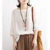 Nueva Camiseta Casual Suelta Talla Grande 2022 para Mujer, Manga Murciélago, Dobladillo con Cordón, Cuello Redondo, Manga Media, Top Pullover para Verano