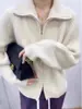 Nuevo Estilo Cardigan para Mujer Otoño e Invierno 2026 100% Lana Pura Cremallera Cuello Solapa Suéter Tejido Holgado Ropa Exterior de Lana