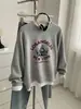 Moletom com Capuz Jaqueta Pulôver Lã Algodão de Ar Padrão de Letras Estilo Retro Americano Feminino 26 Outono Inverno Estilo Coreano Top de Estudante Feminino