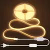 Tiras de luces LED COB de 220V con enchufe redondo estándar europeo, ultrabrillantes, impermeables, diseño lineal, aptas para uso en exteriores, techo de sala de estar e iluminación de tira LED flexible