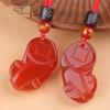 Colgante Pixiu de ágata roja natural para hombre y mujer, collar Pichu con transferencia de la suerte, colgante de pareja masculino y femenino, regalo