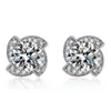 Aretes de lujo de 2 quilates con micro incrustaciones de moissanita circonita, trébol de cuatro hojas elegante, moda, molinillo de viento giratorio, aretes de diamantes de color