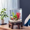 Aquário Pequeno de Mesa Escritório Casa Sala de Estar Tanque de Vidro Transparente Peixe Betta Tanque de Peixe Dourado Cilíndrico Mini Outros