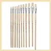 Conjunto de Pincéis para Pintura a Óleo de Cerdas de Porco Transfronteiriço com Cabo de Madeira, Pincéis Planos, Pincéis para Guache, Pincéis para Acrílico e Pincéis Artísticos Especializados