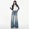 Jeans Anchos Bordados Azul Claro Otoño 2026 Nuevos de Cintura Alta Sueltos Adelgazantes Estilo Americano Pantalones Rectos Venta al por Mayor