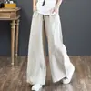 Pantalones de Pierna Ancha de Algodón y Lino de Verano Sueltos de Talla Grande para Mujer, Estilo Literario y Occidental, Cintura Alta, Pierna Recta, Caída, Pantalones Casuales