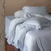 Conjunto de Roupa de Cama de 2 Peças Estilo Princesa Cor Sólida Renda Lyocell Tencel Lavado à Areia, Sedoso e Fresco para Dormir Nu, Roupa de Cama Confortável no Atacado