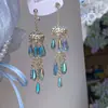 Pendientes de Borla Hueca de Cristal con Forma de Gota de Agua Tachonados con Diamantes y Agujas de Plata Estilo Étnico Moda Pendientes de Temperamento Pendientes Retro de Nicho para Mujer