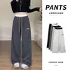 Pantalones deportivos de algodón estilo americano para mujer, otoño e invierno, de cintura alta, holgados, bordados, de pierna ancha