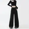 Jeans de Pierna Ancha Talla Grande para Mujer Otoño Tendencia Nuevo Estilo Talla Grande MM Gordita Negros Adelgazantes Forma de Pera Pantalones de Pierna Recta