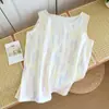 Top de pijama de gasa de algodón puro de doble capa fino para primavera y verano, pieza única para mujer, chaleco sin mangas dulce de dibujos animados, ropa de estar de algodón