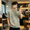 Camiseta de Manga Corta para Hombre 2026 Verano Nueva Pesada Cuello Redondo Marca de Moda Estampado de Letras Holgada Manga Media Camiseta Top