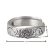 Anillo de Flor de Peonía Negra de Plata Tailandesa, Patrón en Relieve Estilo Chino, Anillo Antiguo de Plata con Nicho de Loto Vintage, Anillo Abierto Ajustable
