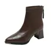 Botas finas botas cortas cálidas botas cortas mujer otoño e invierno nuevas botas de mujer punta fina tacón grueso tacones altos 2026 botas con forro de felpa