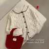 Chic estilo coreano dulce suave forma de corazón reductor de edad cuello de muñeca retro tejido de punto trenzado cardigan holgado prendas de punto suéter mujer