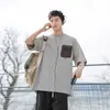 Suministro Directo de Fábrica Camiseta de Manga Corta con Bolsillo de Algodón Puro de Peso Pesado de 220 g para Hombre, Camiseta Vintage Holgada de Manga Media para Verano