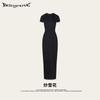 Vestido Longo Slim Fit Estilo Europeu e Americano Verão 2025, Vestido de Tricô de Manga Curta, Vestido Bodycon Simples com Fenda para Mulheres
