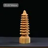 Talla en Madera Dorada Torre Wenchang de Nueve Pisos Mascota de Té para Oficina Adorno Artesanía de Madera Pie de Decoración de Escritorio