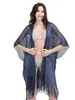 Popular Chal de Hilo Dorado y Plateado Estilo Europeo y Americano para Mujer, Cubierta Fina para Vestido de Noche con Borlas Decorativas, Bufanda de Seda Protectora del Sol