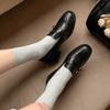 Zapatos de Moda para Commuter de Piel de Oveja de Doble Botonadura Mocasines 2025 Tacón Bajo Grueso Punta Redonda Cuero Hueco Boca Profunda de una Sola Capa para Mujer