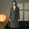 Abrigo de lana de doble cara 100% puro para mujer, color otoñal, tacto de alta gama, estilo para ir al trabajo, con cinturón para ceñir la cintura, abrigo de lana de longitud media