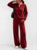 2026 Ropa Femenina Transfronteriza Europea y Americana Otoño e Invierno Nueva Moda Holgada Manga Larga Superior Pantalones de Pierna Ancha Conjunto Deportivo Casual de Dos Piezas