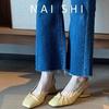 Sandalias de Tacón Alto con Puntera 2025 Primavera y Verano Nuevo Estilo Flats Tacón Grueso Boca Baja Zapatos Franceses de Mujer