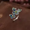 Anillo Doble Mariposa Esmalte Cloisonné Estilo Étnico Retro para Mujer Temperamento Artístico Apariencia Fresca Artesanía Exquisita Anillo para Dedo Joyería de Mano