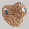 Sombrero de Paja Plegable de Playa de Verano con Diseño Floral, Dulce Sombrero de Paja para Mujer, Sombrero Japonés con Protección Solar para Salidas